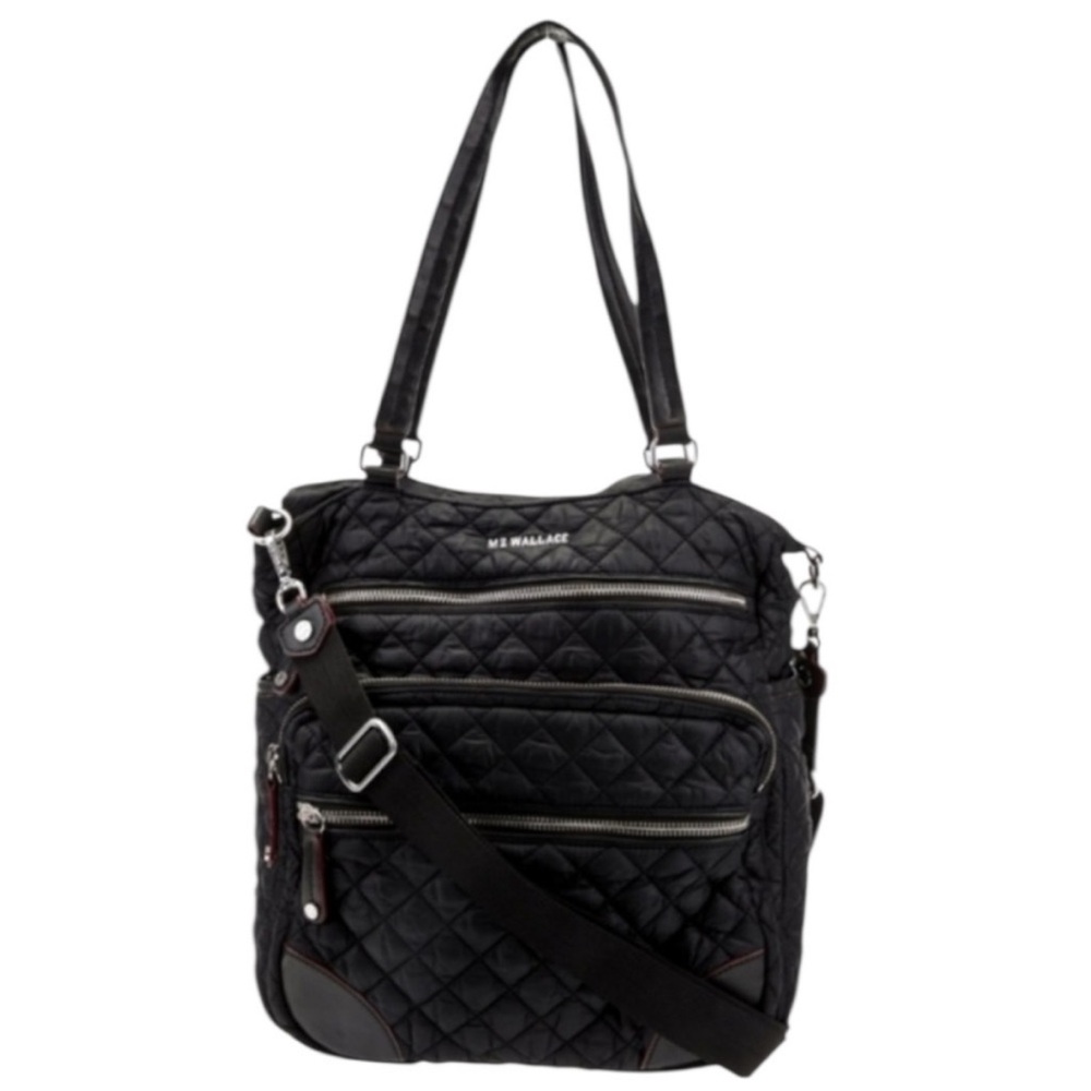 MZ WALLACE Medium Crosby Quilted Nylon Black Crossbody Magazine Tote Purse Bag - Picture 2 of 9